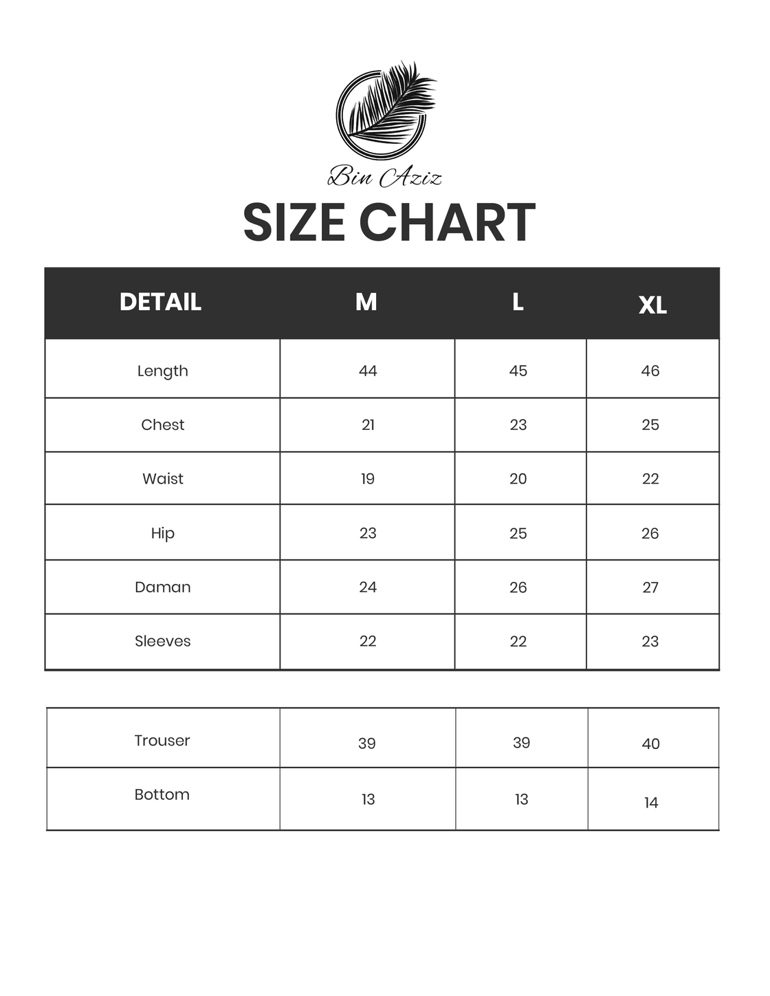 Size Guide — Rose Noir